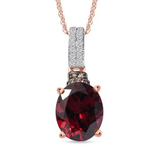 Premium Orissa Rhodolite Garnet, Natural Champagne and White Diamond Pendant Necklace 20 Inches in 18K Vermeil Rose Gold Over Sterling Silver 3.30 ctw