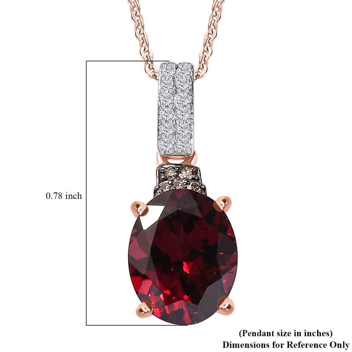 Premium Orissa Rhodolite Garnet, Natural Champagne and White Diamond Pendant Necklace 20 Inches in 18K Vermeil Rose Gold Over Sterling Silver 3.30 ctw image number 6