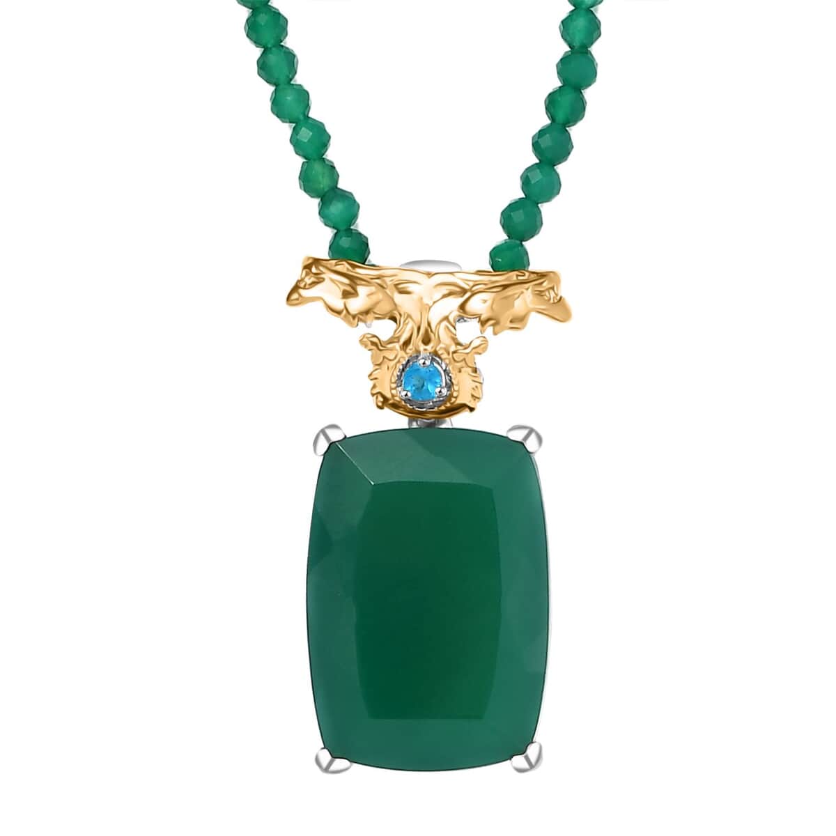 Verde Onyx and Malgache Neon Apatite 124.10 ctw Dragon Pendant with Beaded Necklace in 18K Vermeil YG and Rhodium Over Sterling Silver 18-20 Inches image number 0