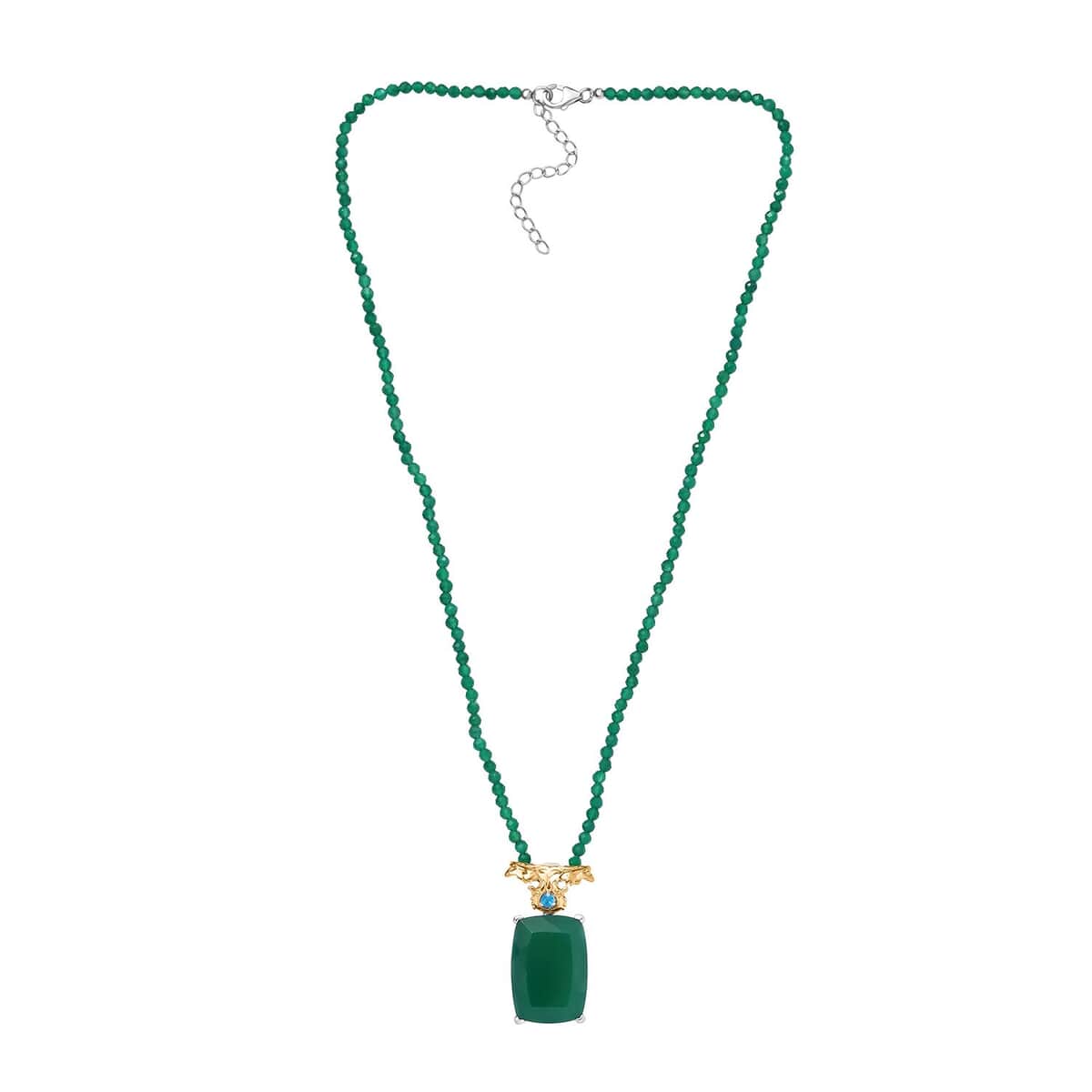 Verde Onyx and Malgache Neon Apatite 124.10 ctw Dragon Pendant with Beaded Necklace in 18K Vermeil YG and Rhodium Over Sterling Silver 18-20 Inches image number 3