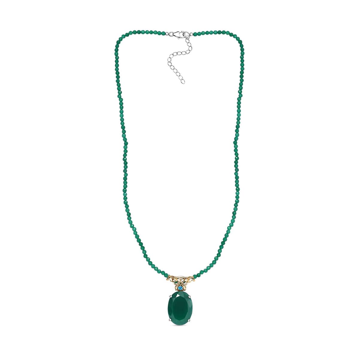 Verde Onyx and Malgache Neon Apatite 120.85 ctw Dragon Pendant with Beaded Necklace in 18K Vermeil YG and Rhodium Over Sterling Silver 18-20 Inches image number 3