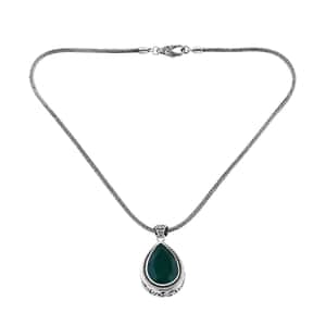 Bali Legacy Verde Onyx 18.40 ctw Floral Pendant with Tulang Naga Necklace 18 Inches in Sterling Silver