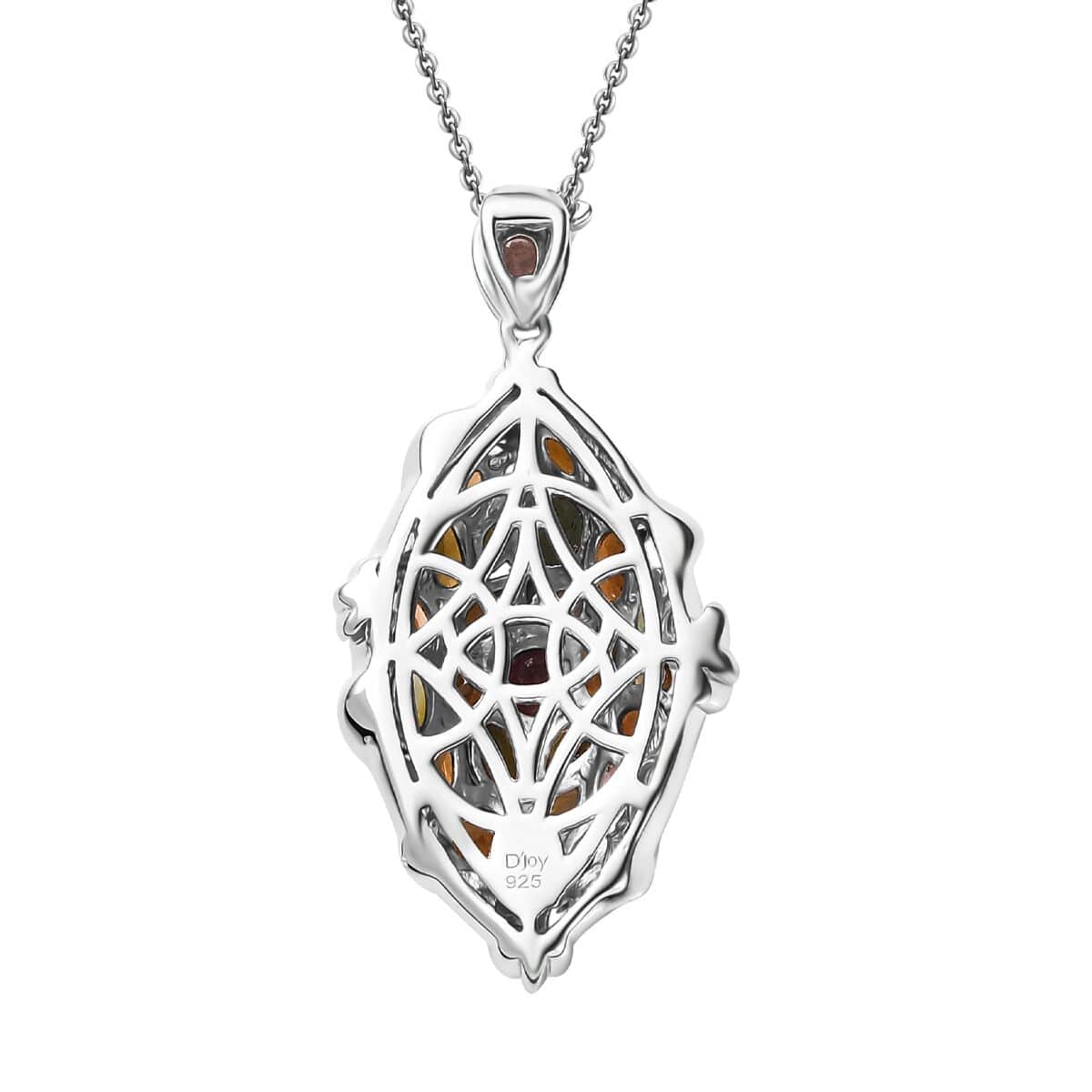 Multi-Tourmaline 4.75 ctw Leaf Pendant Necklace in 18K Vermeil YG and Rhodium Over Sterling Silver 20 Inches image number 4