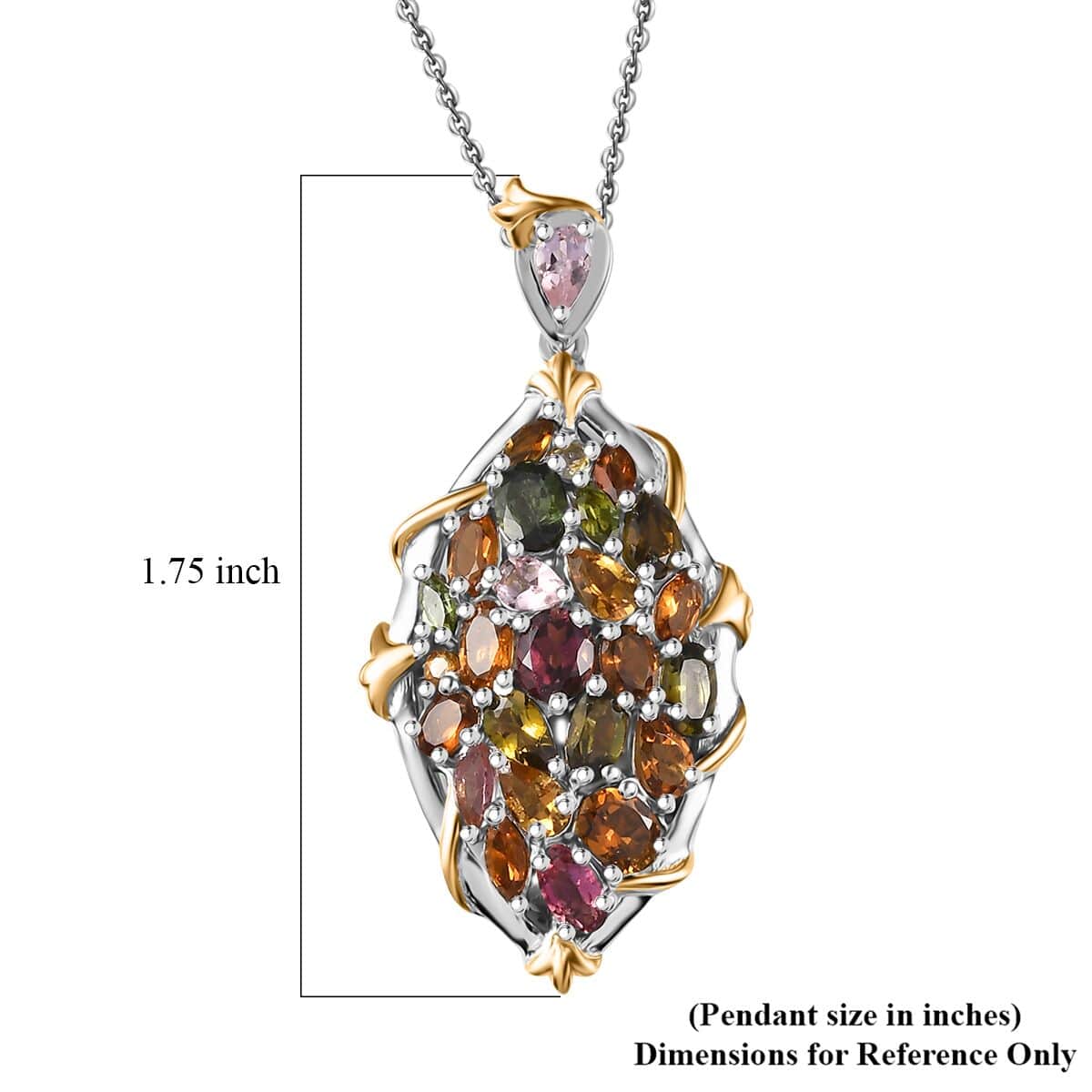 Multi-Tourmaline 4.75 ctw Leaf Pendant Necklace in 18K Vermeil YG and Rhodium Over Sterling Silver 20 Inches image number 5