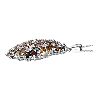 Multi-Tourmaline and Moissanite 7.25 ctw Bunch of Flower Pendant Necklace in Rhodium Over Sterling Silver 20 Inches