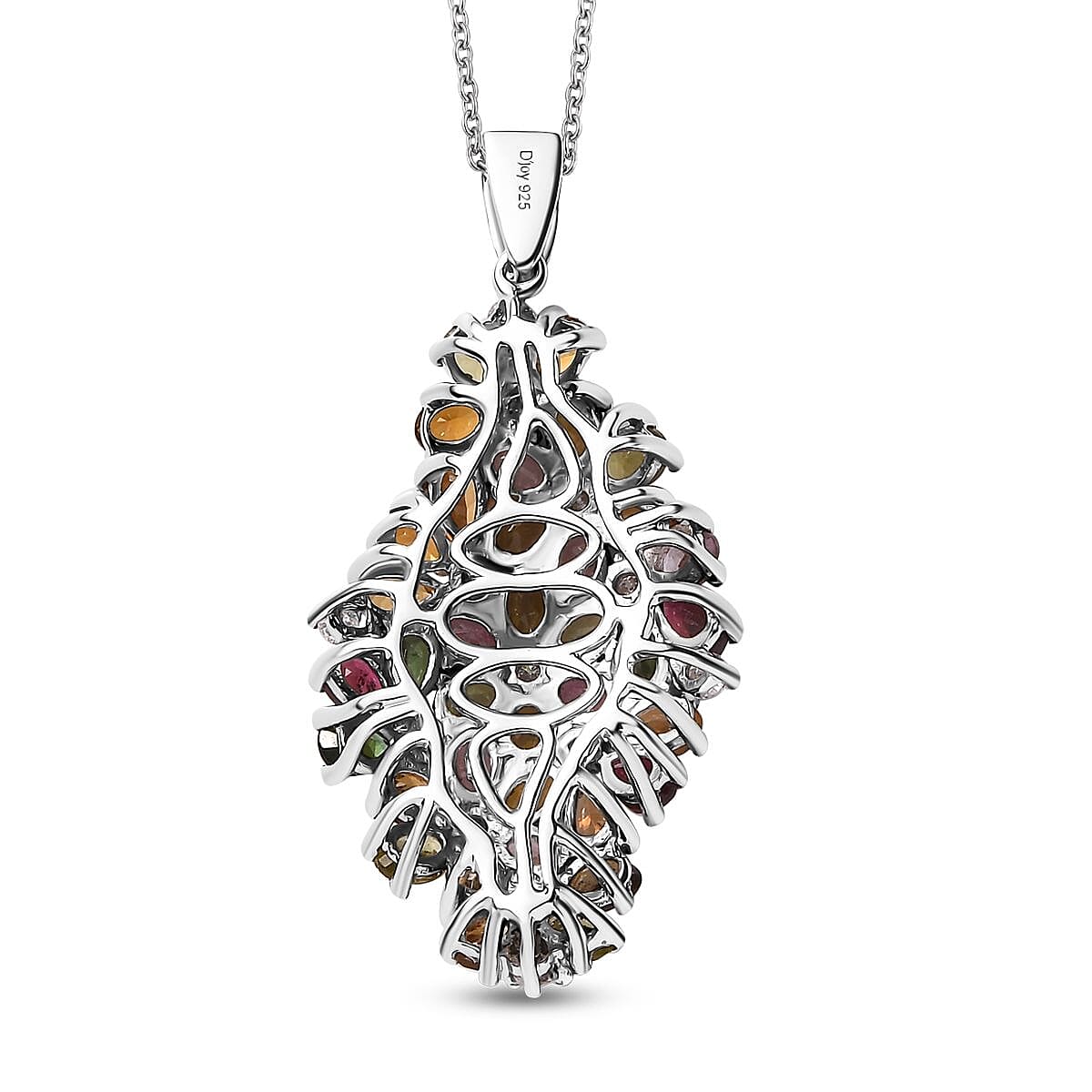 Multi-Tourmaline and Moissanite 7.25 ctw Bunch of Flower Pendant Necklace in Rhodium Over Sterling Silver 20 Inches