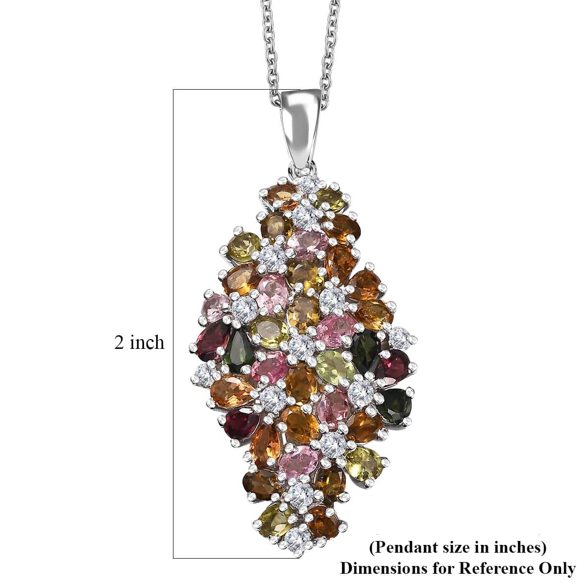 Multi-Tourmaline and Moissanite 7.25 ctw Bunch of Flower Pendant Necklace in Rhodium Over Sterling Silver 20 Inches image number 5