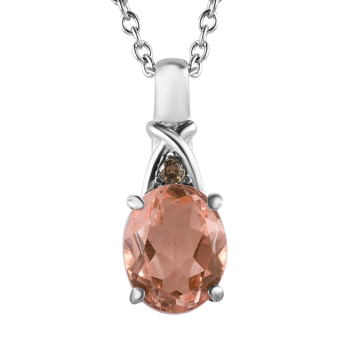 Morganique Quartz (Triplet) and Simulated Champagne Diamond 2.80 ctw Pendant Necklace in Stainless Steel 20 Inches image number 0