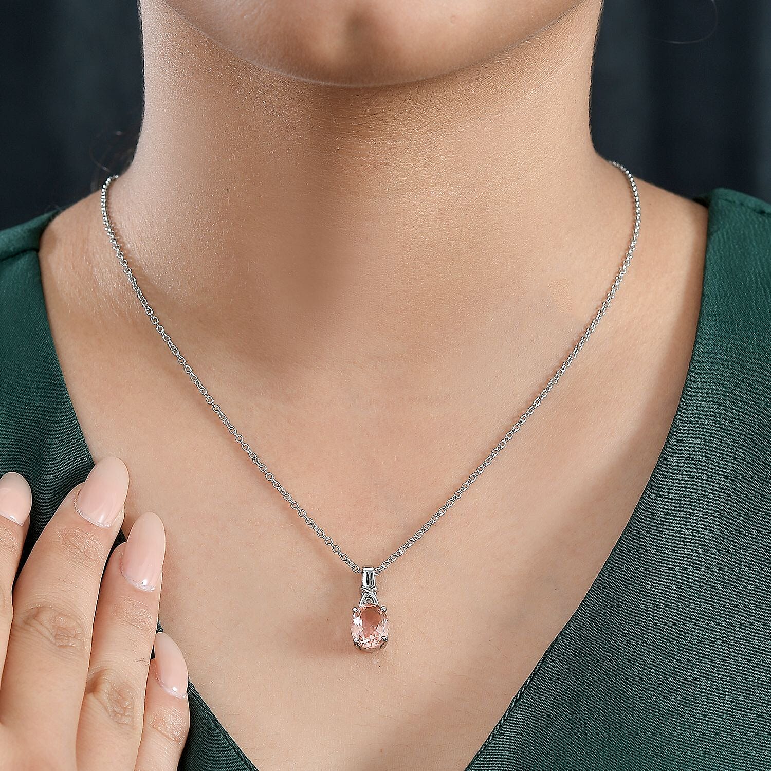 Morganique Quartz (Triplet) and Simulated Champagne Diamond 2.80 ctw Pendant Necklace in Stainless Steel 20 Inches