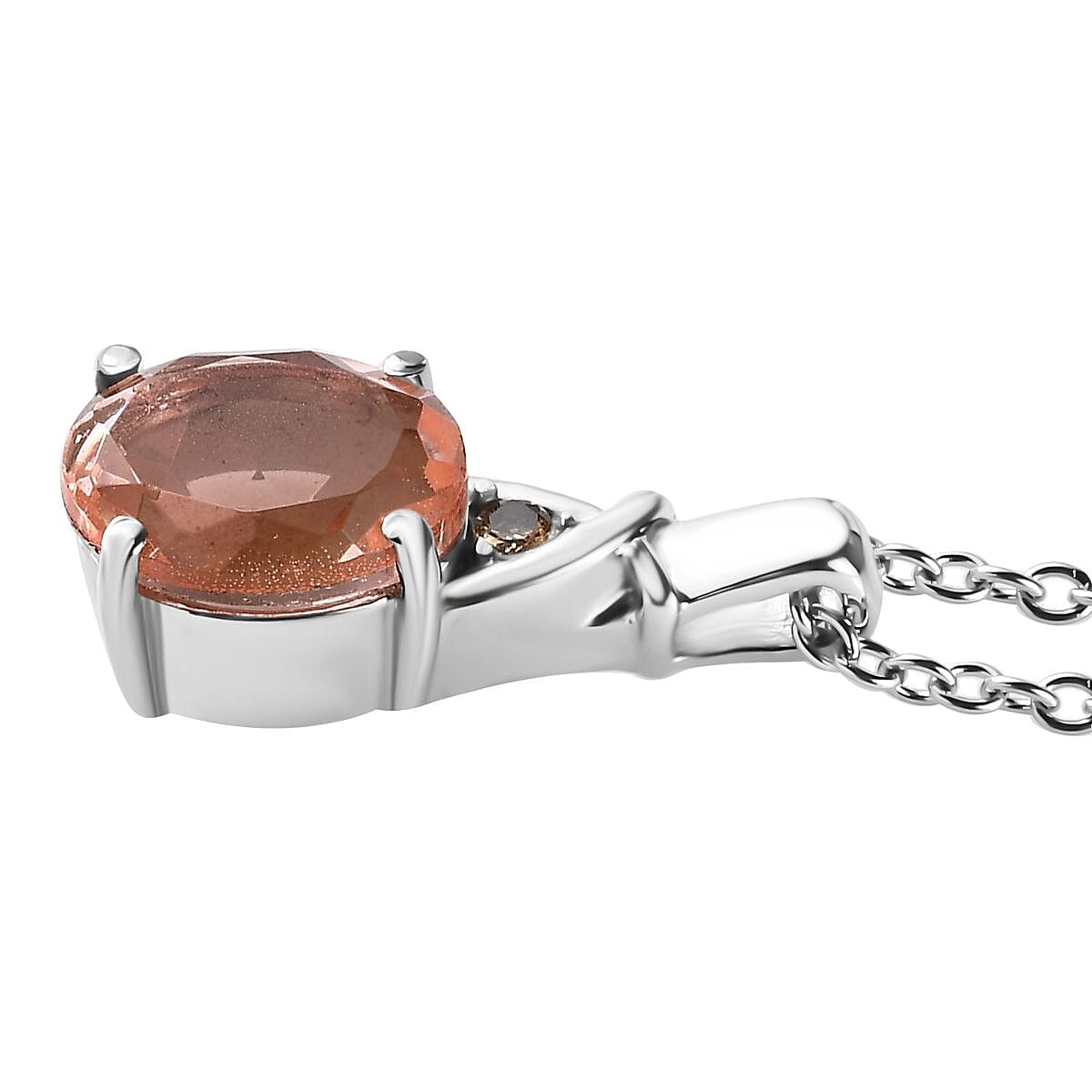 Morganique Quartz (Triplet) and Simulated Champagne Diamond 2.80 ctw Pendant Necklace in Stainless Steel 20 Inches