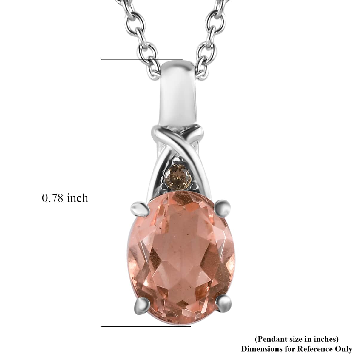 Morganique Quartz (Triplet) and Simulated Champagne Diamond 2.80 ctw Pendant Necklace in Stainless Steel 20 Inches image number 6