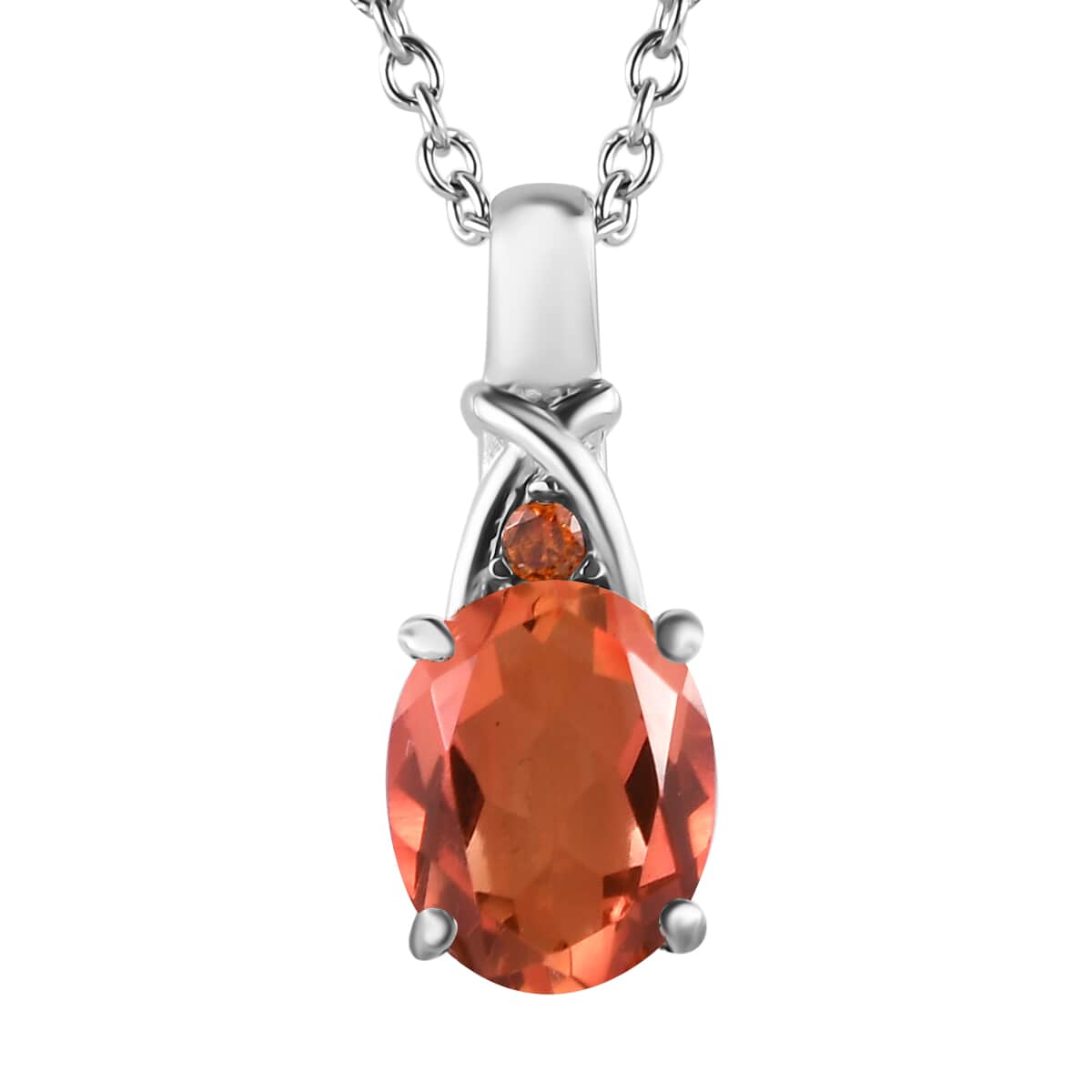 Padparadscha Quartz (Triplet) and Simulated Orange Diamond 2.90 ctw Pendant Necklace in Stainless Steel 20 Inches image number 0