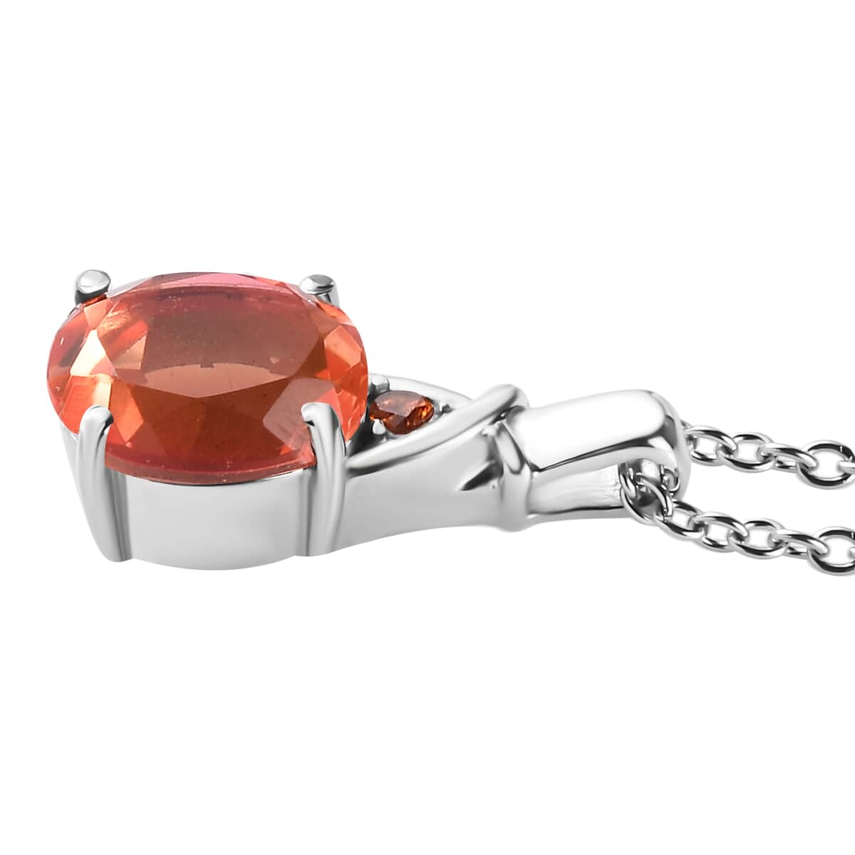 Padparadscha Quartz (Triplet) and Simulated Orange Diamond 2.90 ctw Pendant Necklace in Stainless Steel 20 Inches image number 3