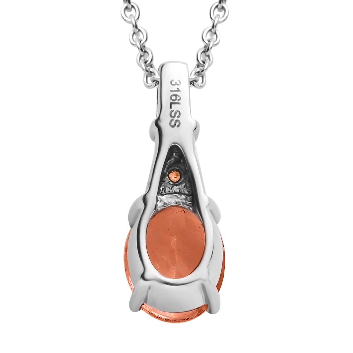 Padparadscha Quartz (Triplet) and Simulated Orange Diamond 2.90 ctw Pendant Necklace in Stainless Steel 20 Inches image number 4