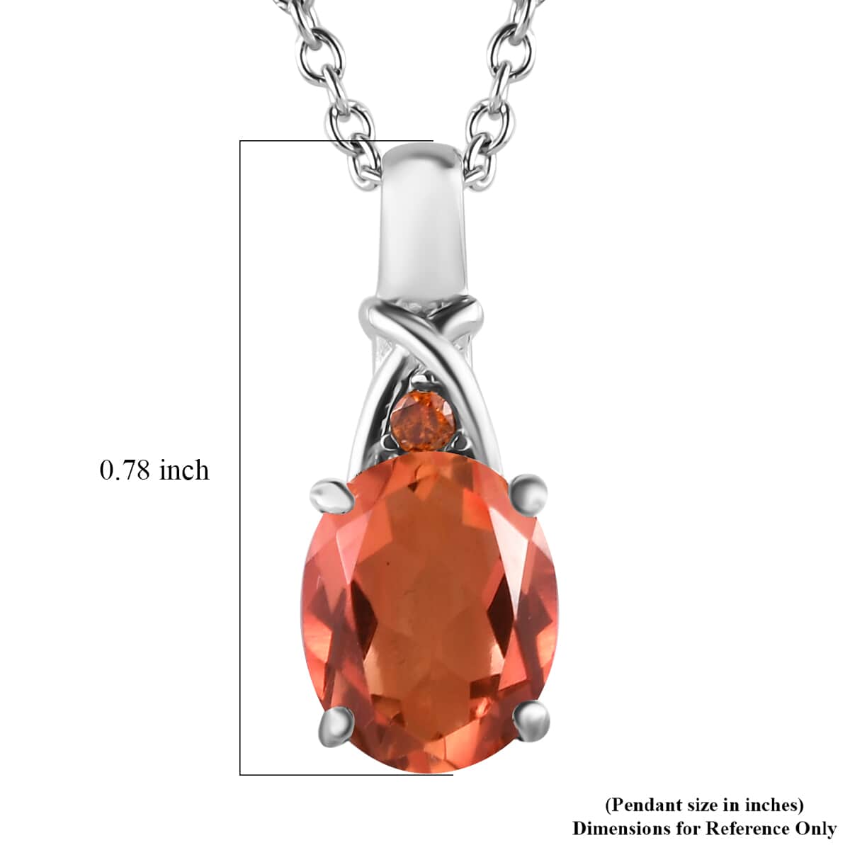 Padparadscha Quartz (Triplet) and Simulated Orange Diamond 2.90 ctw Pendant Necklace in Stainless Steel 20 Inches image number 6