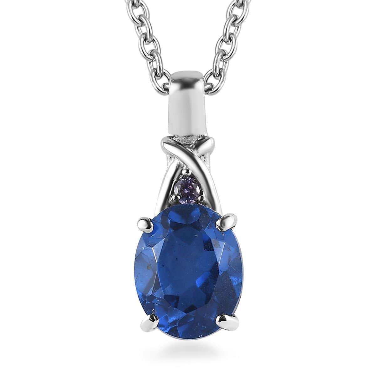 Ceylon Color Quartz (Triplet) and Simulated Tanzanite Diamond 2.90 ctw Pendant Necklace in Stainless Steel 20 Inches image number 0