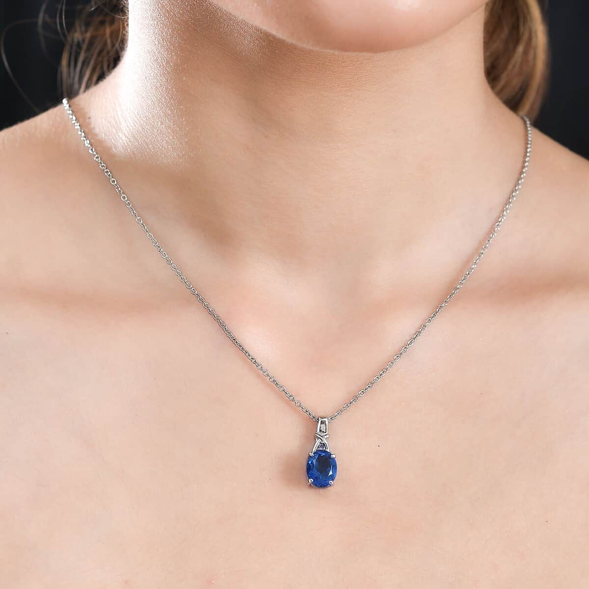 Ceylon Color Quartz (Triplet) and Simulated Tanzanite Diamond 2.90 ctw Pendant Necklace in Stainless Steel 20 Inches image number 2