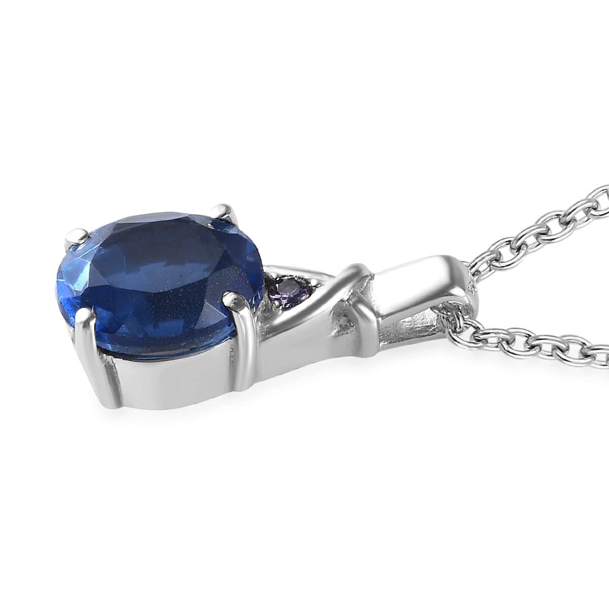 Ceylon Color Quartz (Triplet) and Simulated Tanzanite Diamond 2.90 ctw Pendant Necklace in Stainless Steel 20 Inches image number 3