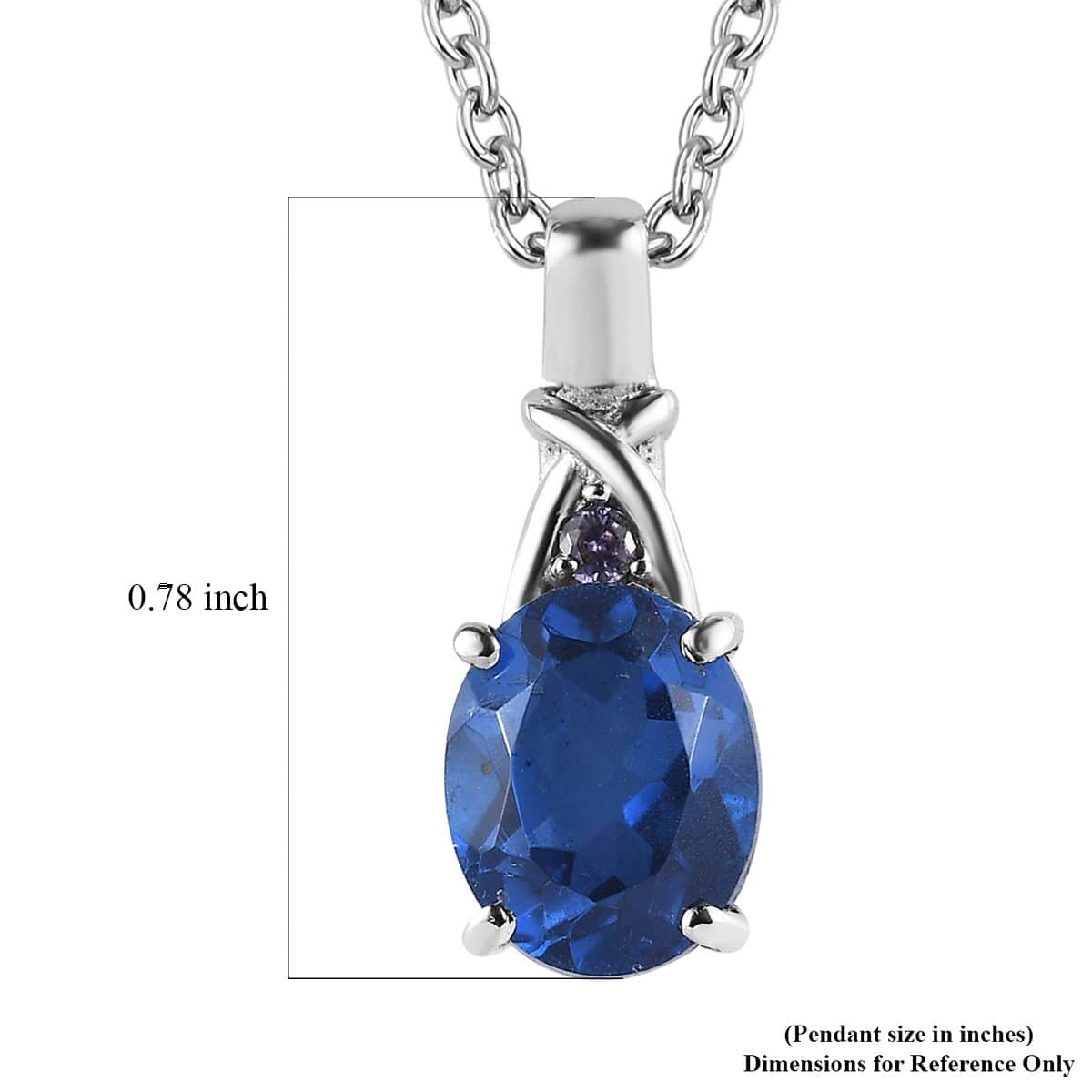 Ceylon Color Quartz (Triplet) and Simulated Tanzanite Diamond 2.90 ctw Pendant Necklace in Stainless Steel 20 Inches image number 6