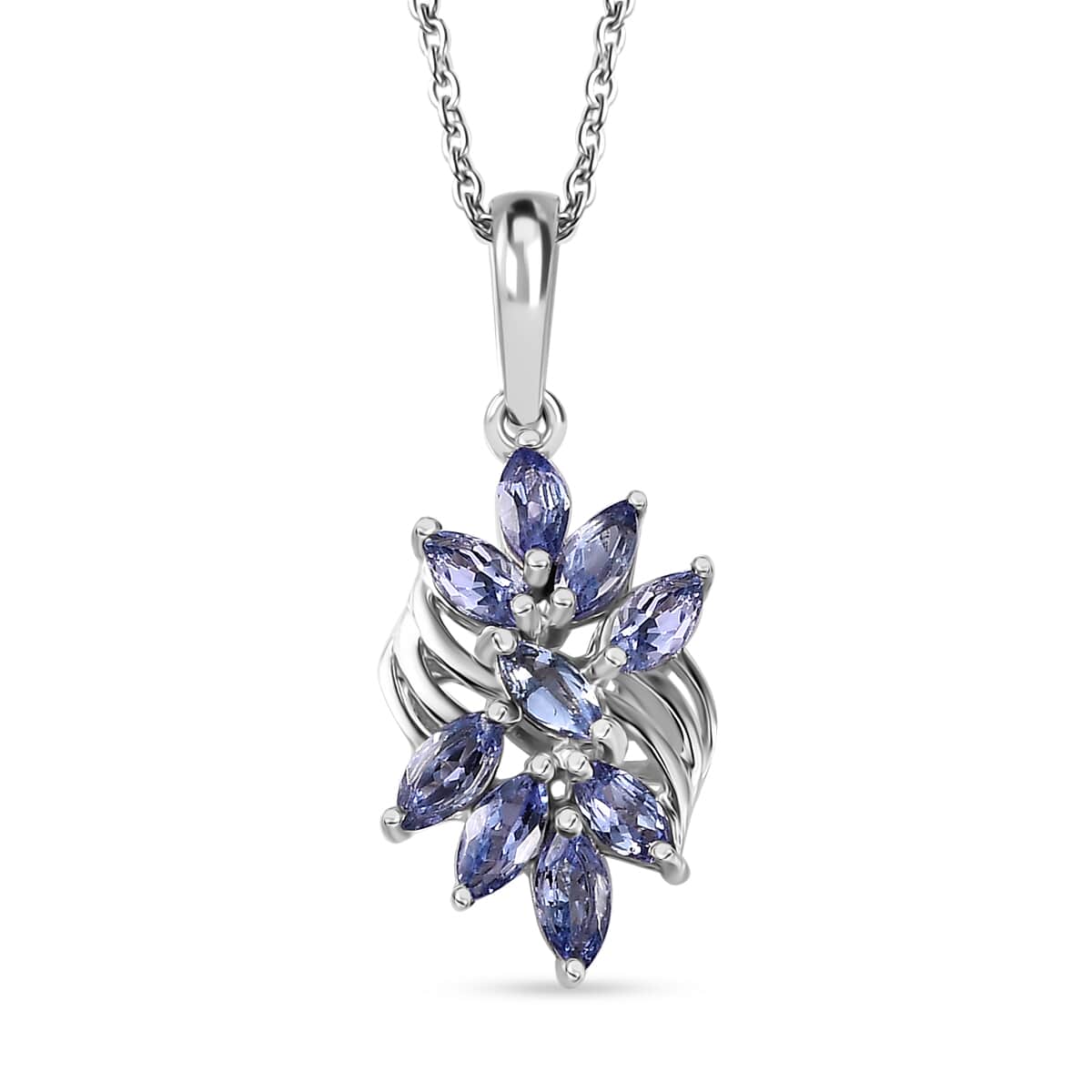 Tanzanite Floral Ring (Size 5.0), Pendant Necklace (20 Inches) in Rhodium Over Sterling Silver 2.40 ctw image number 6