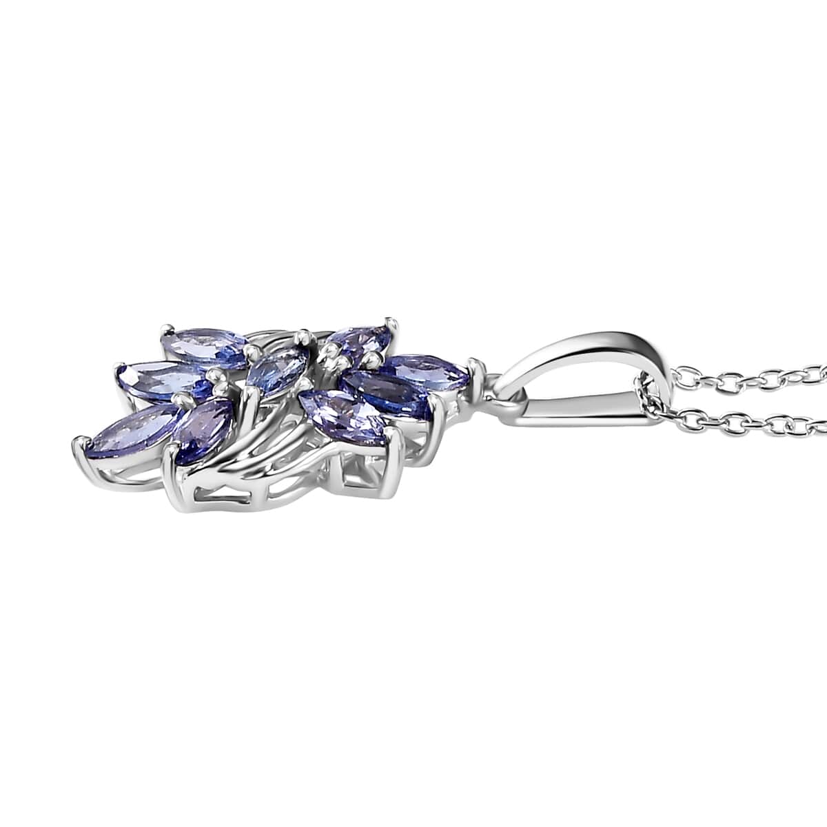 Tanzanite Floral Ring (Size 5.0), Pendant Necklace (20 Inches) in Rhodium Over Sterling Silver 2.40 ctw image number 7