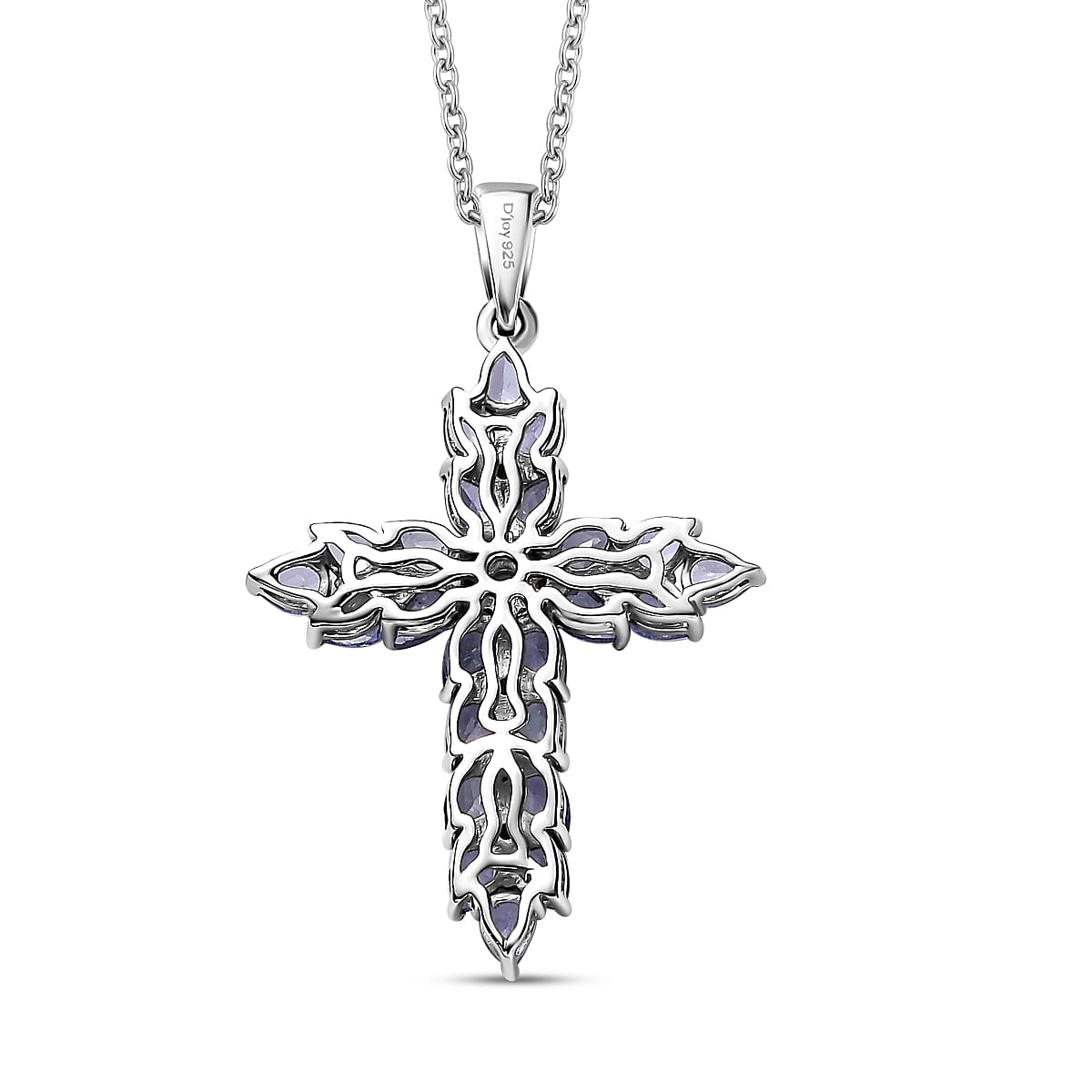 Tanzanite and Thai Black Spinel 3.60 ctw Cross Pendant Necklace in Rhodium Over Sterling Silver 20 Inches