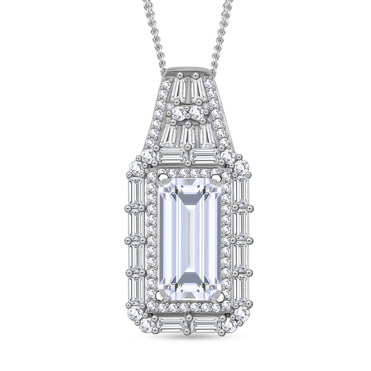 Doorbuster Moissanite 4.30 ctw Art Deco Pendant Necklace in Rhodium Over Sterling Silver 20 Inches image number 0