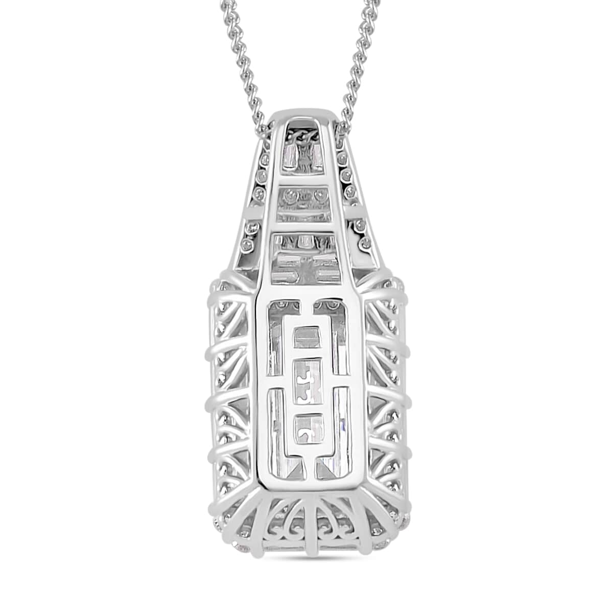 Doorbuster Moissanite 4.30 ctw Art Deco Pendant Necklace in Rhodium Over Sterling Silver 20 Inches image number 3