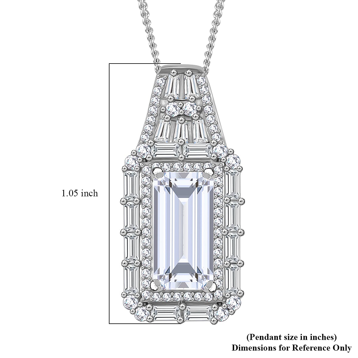 Moissanite 4.30 ctw Art Deco Pendant Necklace in Rhodium Over Sterling Silver 20 Inches