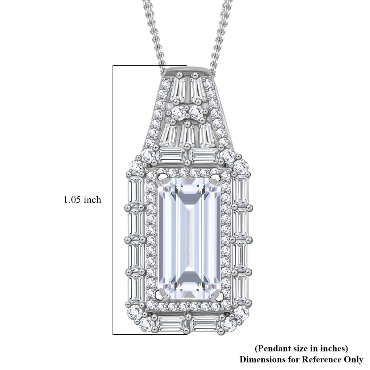 Doorbuster Moissanite 4.30 ctw Art Deco Pendant Necklace in Rhodium Over Sterling Silver 20 Inches image number 5