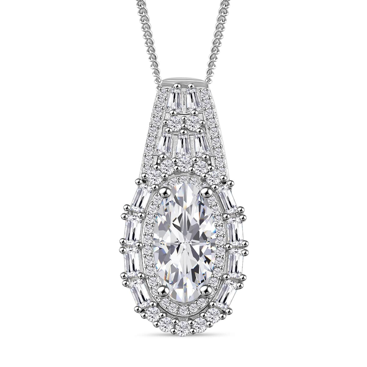 Doorbuster Moissanite 3.25 ctw Art Deco Pendant Necklace in Rhodium Over Sterling Silver 20 Inches image number 0