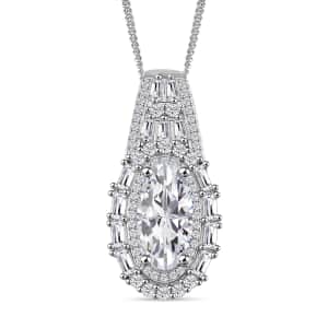 Doorbuster Moissanite 3.25 ctw Art Deco Pendant Necklace in Rhodium Over Sterling Silver 20 Inches