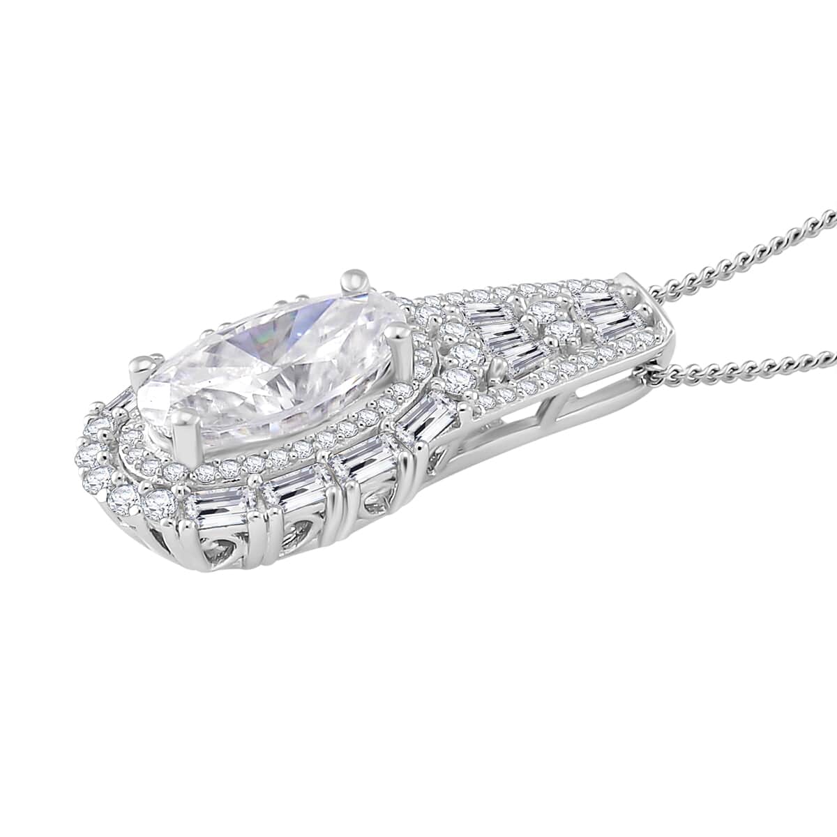 Doorbuster Moissanite 3.25 ctw Art Deco Pendant Necklace in Rhodium Over Sterling Silver 20 Inches image number 2