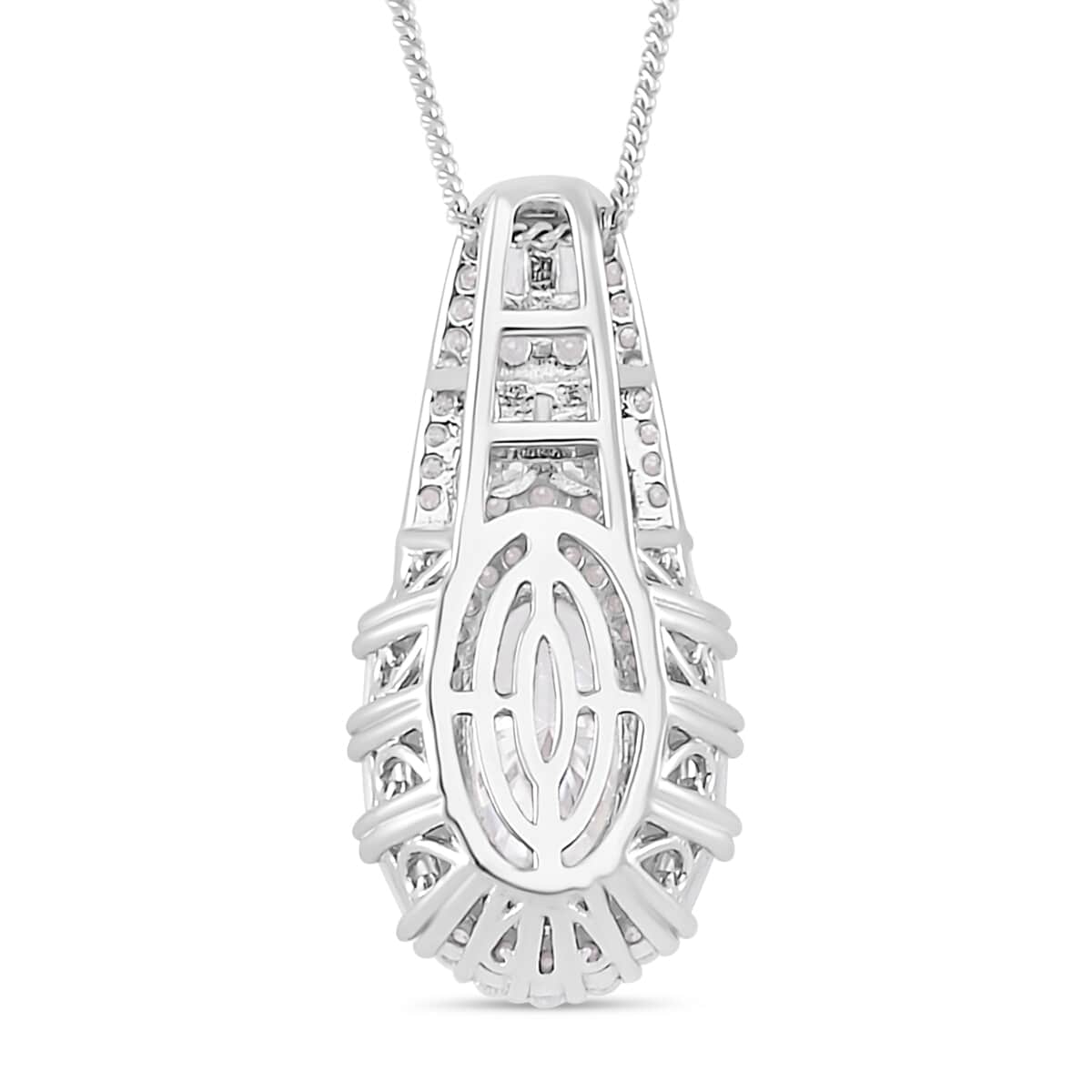 Doorbuster Moissanite 3.25 ctw Art Deco Pendant Necklace in Rhodium Over Sterling Silver 20 Inches image number 3