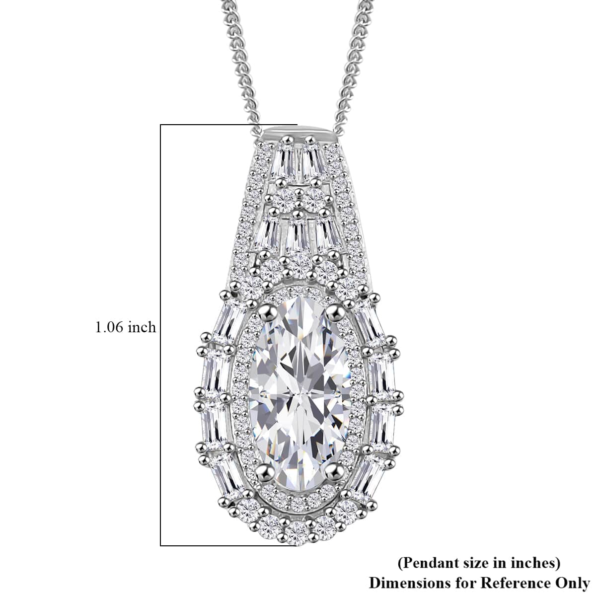 Doorbuster Moissanite 3.25 ctw Art Deco Pendant Necklace in Rhodium Over Sterling Silver 20 Inches image number 5