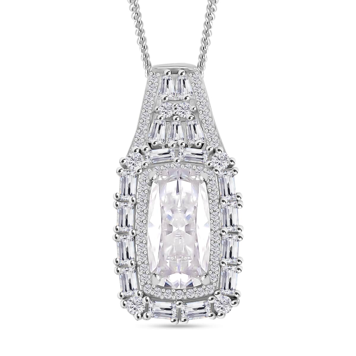 Doorbuster Moissanite 3.60 ctw Art Deco Pendant Necklace in Rhodium Over Sterling Silver 20 Inches image number 0