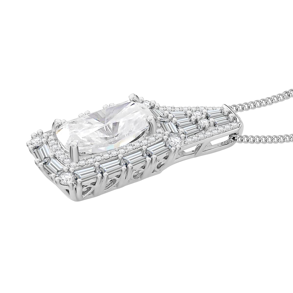 Doorbuster Moissanite 3.60 ctw Art Deco Pendant Necklace in Rhodium Over Sterling Silver 20 Inches image number 2