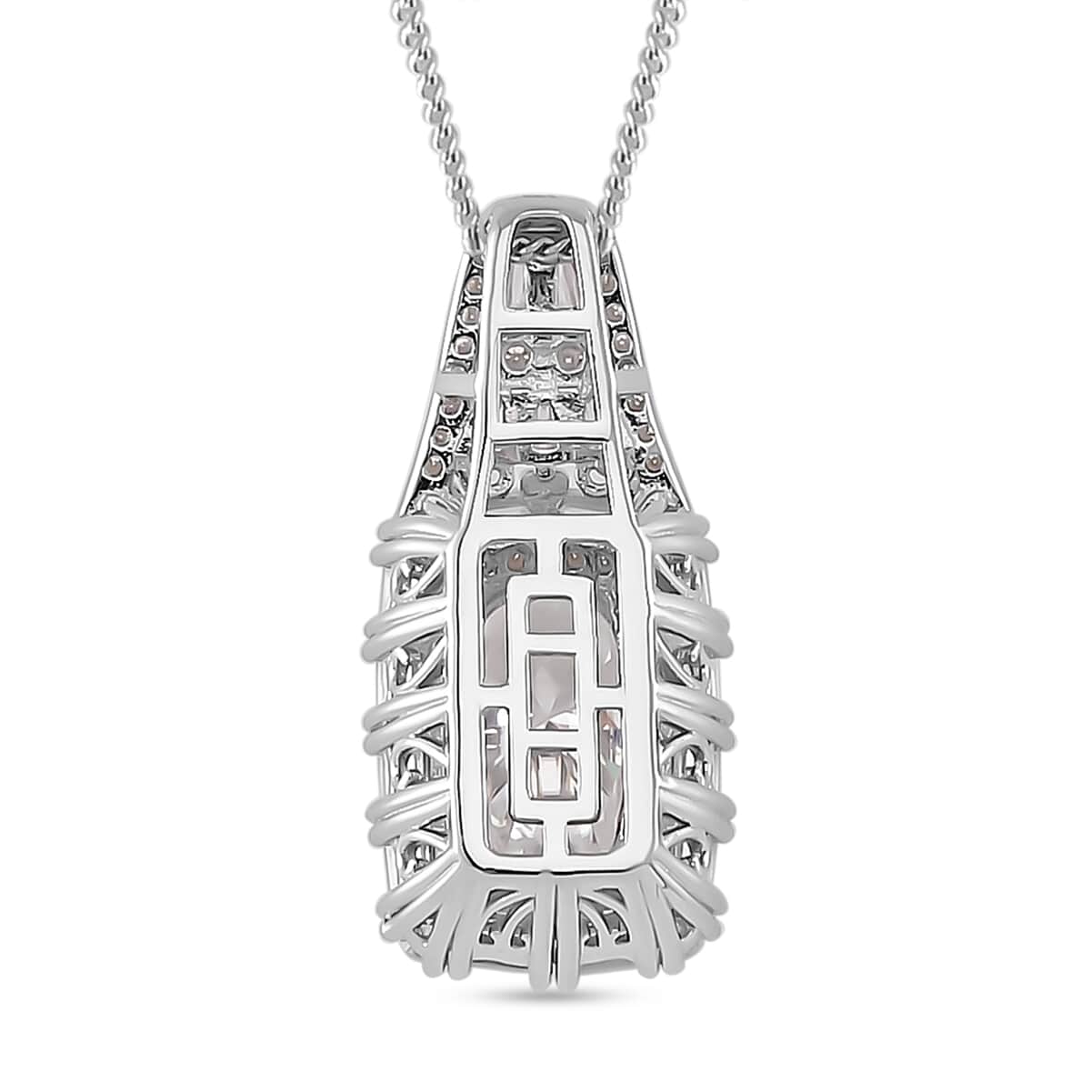 Doorbuster Moissanite 3.60 ctw Art Deco Pendant Necklace in Rhodium Over Sterling Silver 20 Inches image number 3