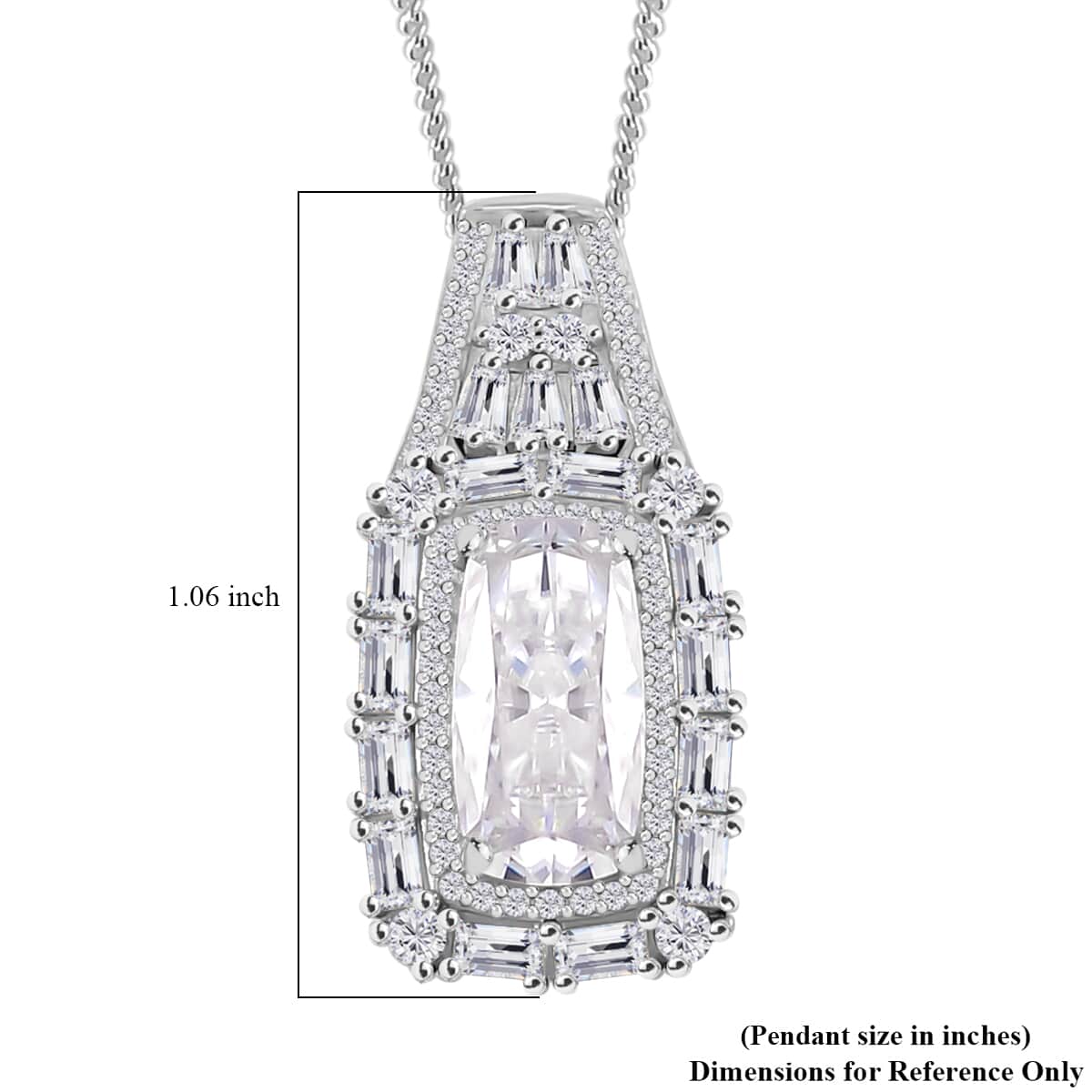 Doorbuster Moissanite 3.60 ctw Art Deco Pendant Necklace in Rhodium Over Sterling Silver 20 Inches image number 5