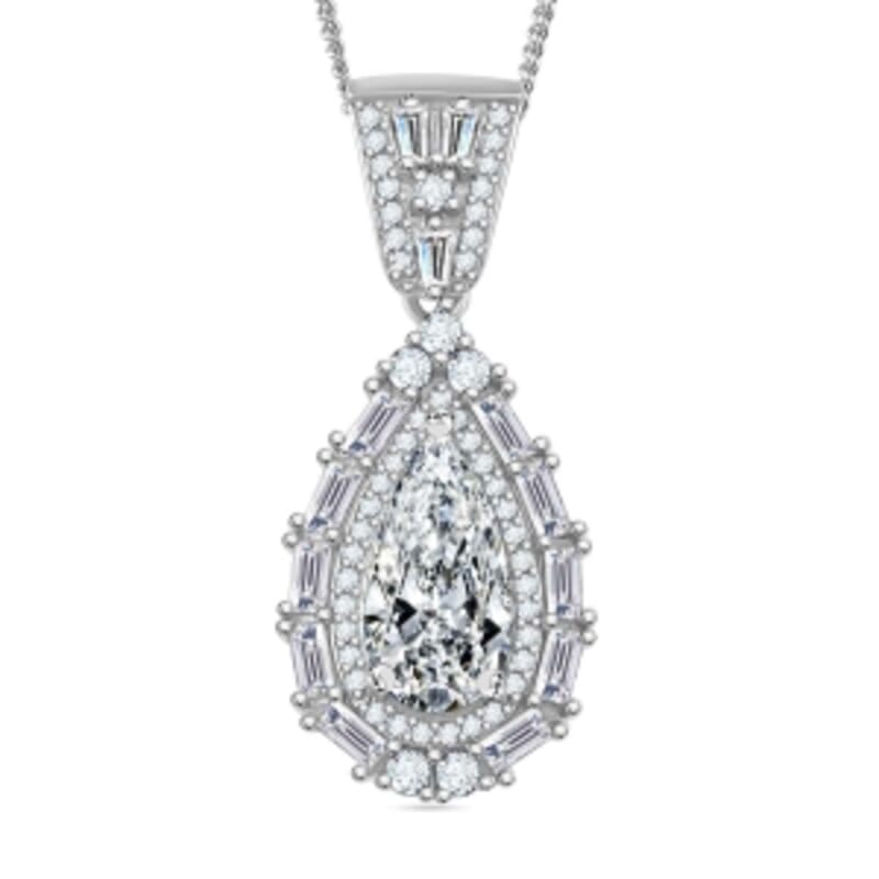 Moissanite 2.85 ctw Art Deco Pendant Necklace (20 Inches) in Rhodium Over Sterling Silver