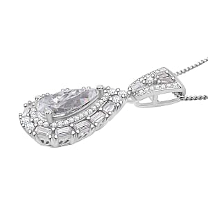 Moissanite 2.85 ctw Art Deco Pendant Necklace (20 Inches) in Rhodium Over Sterling Silver