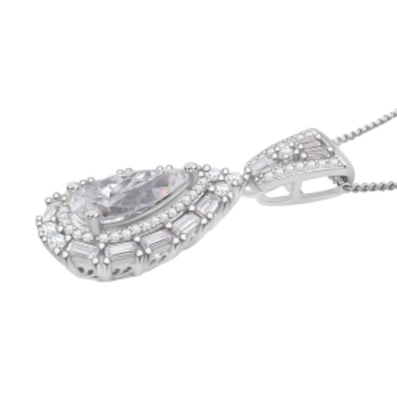 Moissanite 2.85 ctw Art Deco Pendant Necklace (20 Inches) in Rhodium Over Sterling Silver