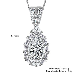 Moissanite 2.85 ctw Art Deco Pendant Necklace (20 Inches) in Rhodium Over Sterling Silver