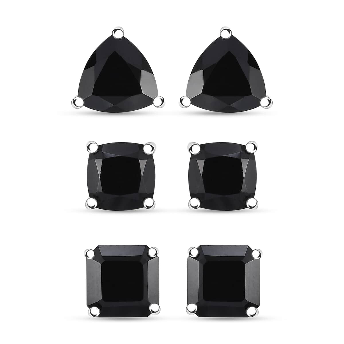 Set of 3 Thai Black Spinel 18.20 ctw Solitaire Stud Earrings in Rhodium Over Sterling Silver  image number 0