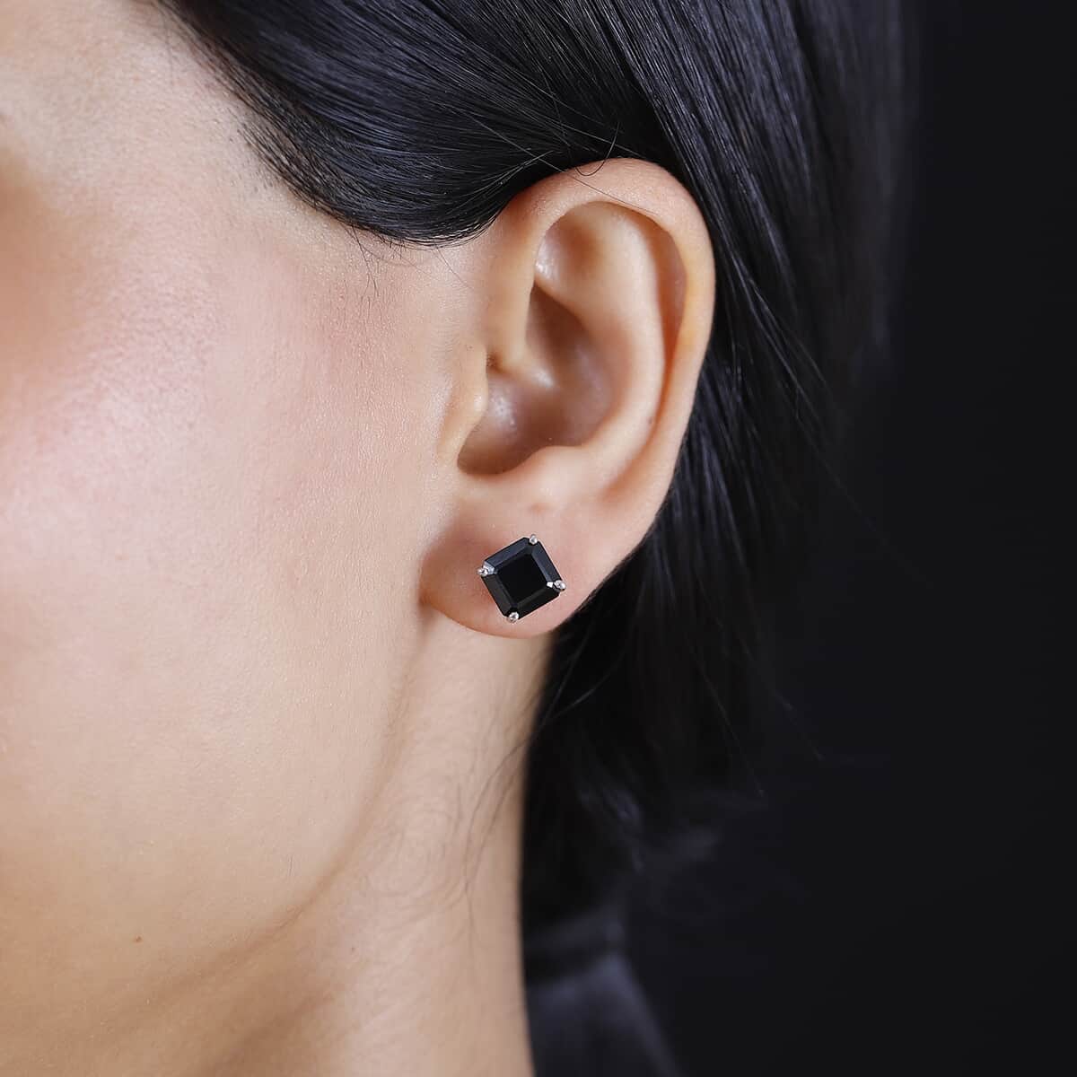 Set of 3 Thai Black Spinel 18.20 ctw Solitaire Stud Earrings in Rhodium Over Sterling Silver  image number 2