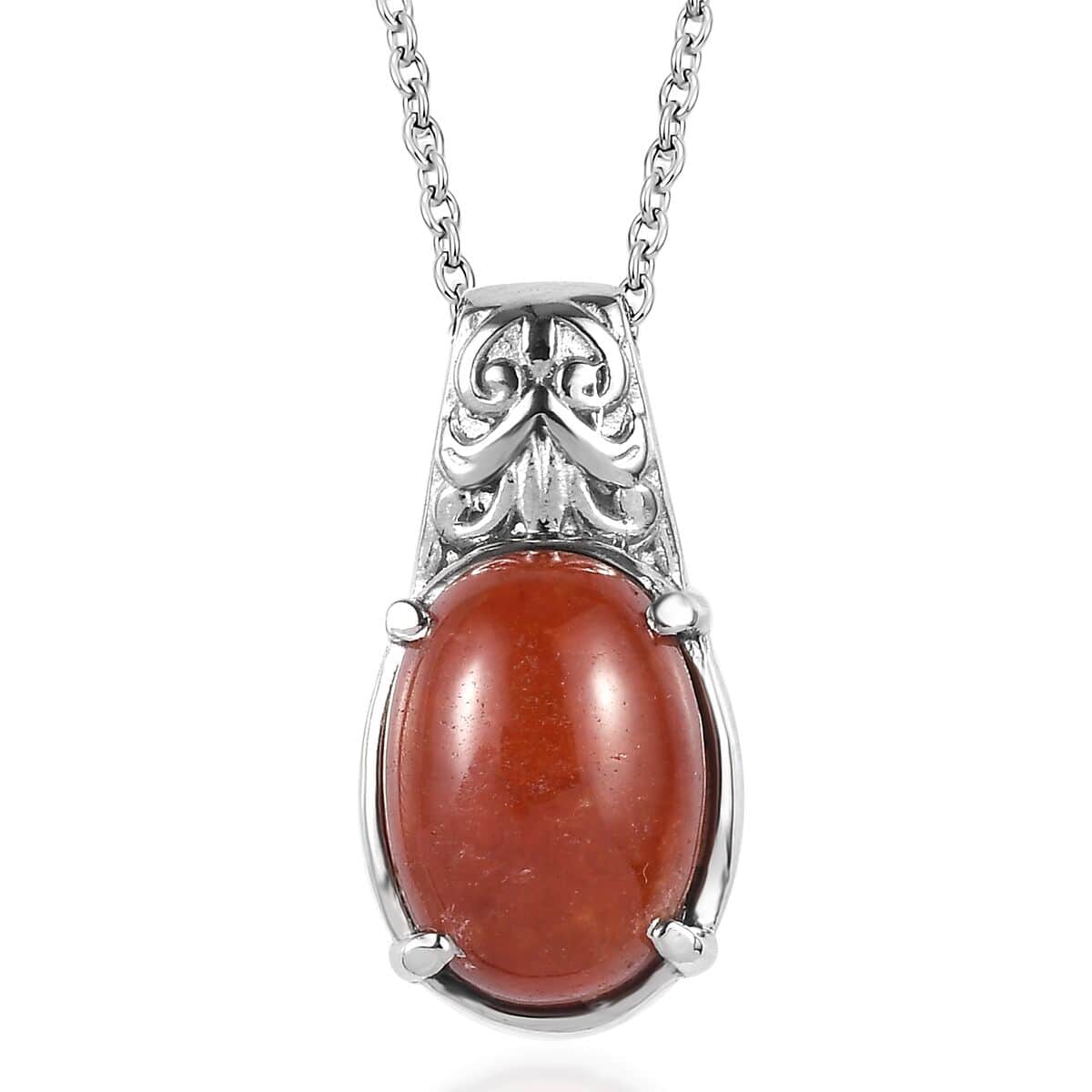 Red Jade (D) 7.25 ctw Pendant Necklace 20 Inches in Stainless Steel  image number 0