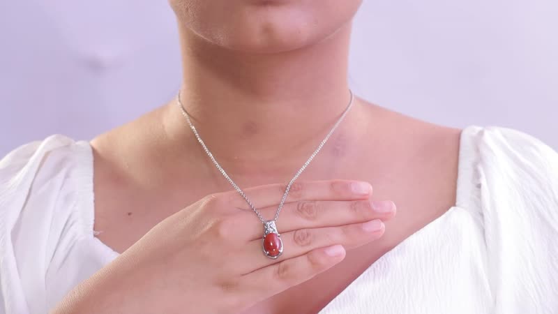 Red Jade Pendant Necklace (20 Inches) in Stainless Steel 7.25 ctw