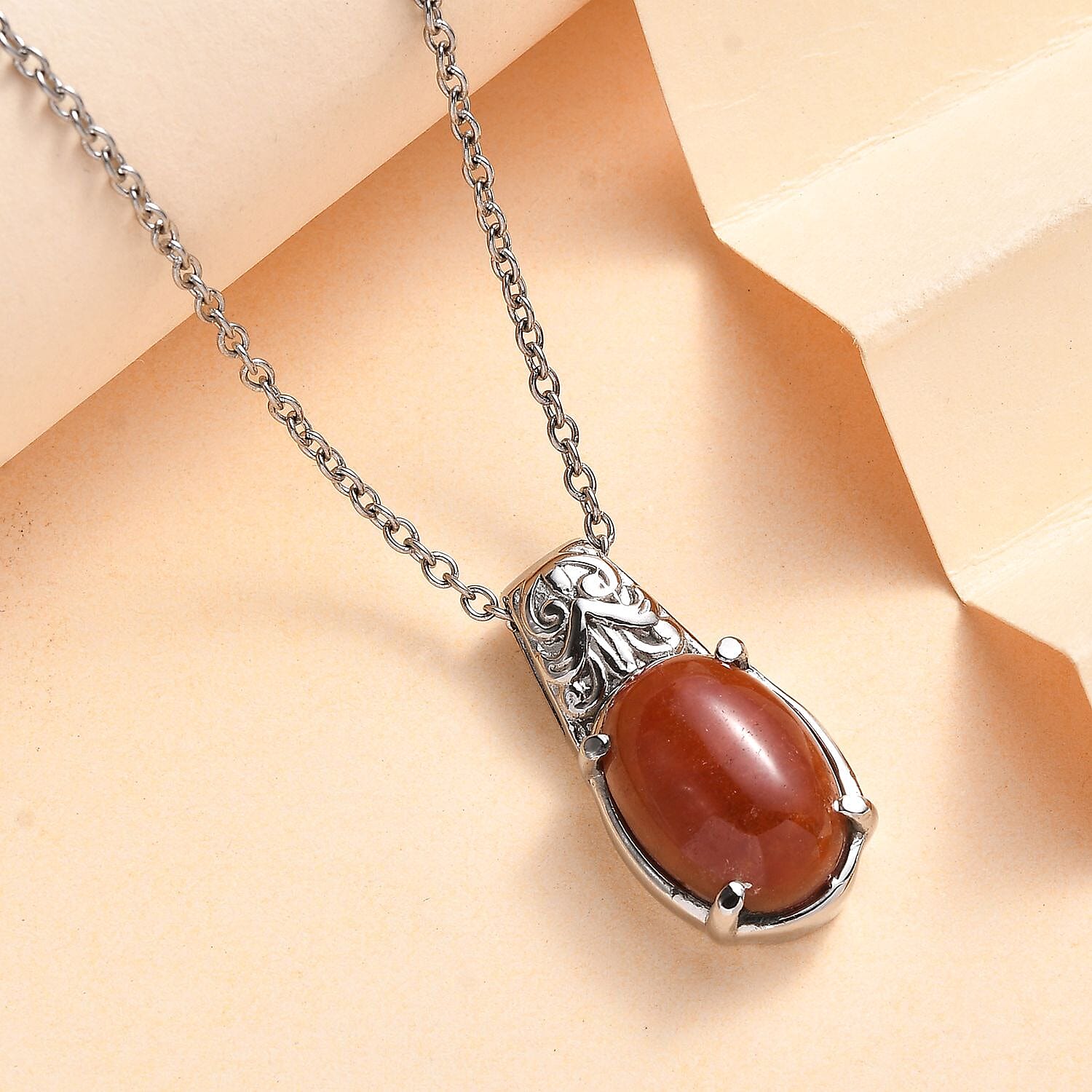 Red Jade (D) 7.25 ctw Pendant Necklace 20 Inches in Stainless Steel 