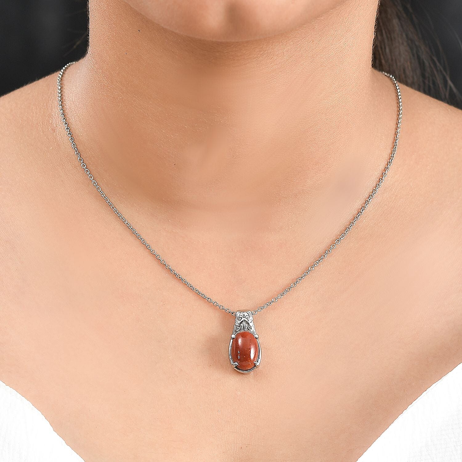 Red Jade (D) 7.25 ctw Pendant Necklace 20 Inches in Stainless Steel 