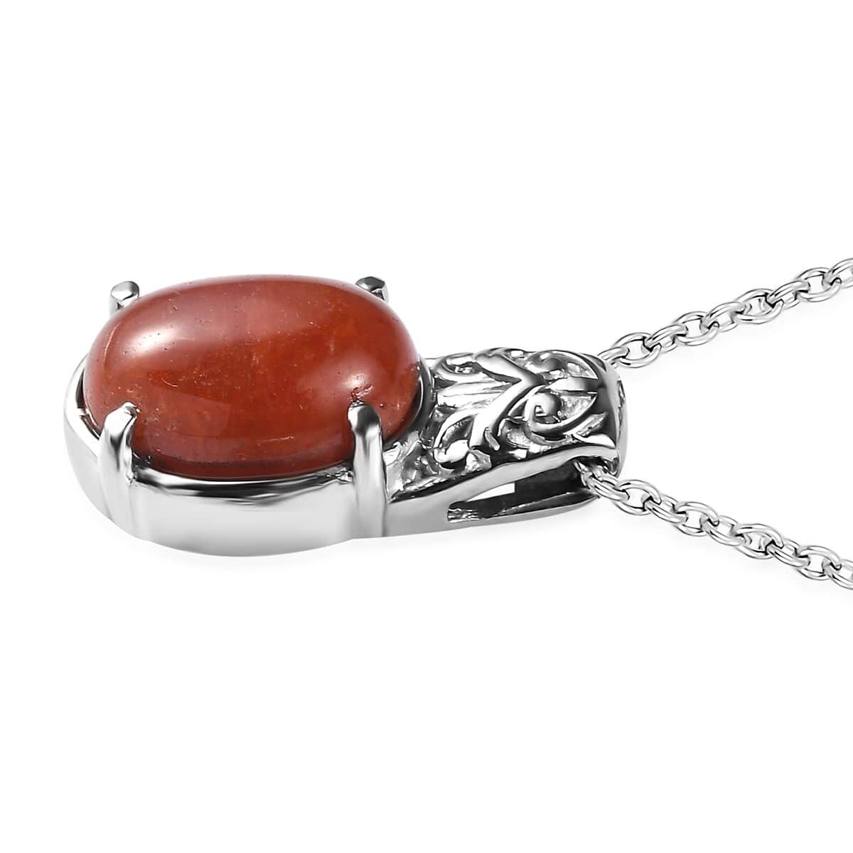 Red Jade (D) 7.25 ctw Pendant Necklace 20 Inches in Stainless Steel  image number 3